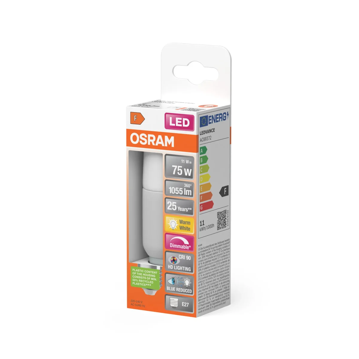 OSRAM LED SUPERSTAR PCR CLASSIC STICK DIM LAMP in Stick-Form, LED-Lampe, Matt, 11 W, (ex 75 W), 1000 lm, Warmweiß, 2700 K, Dimmbar, 15000 h, CRI 90 – Bild 4