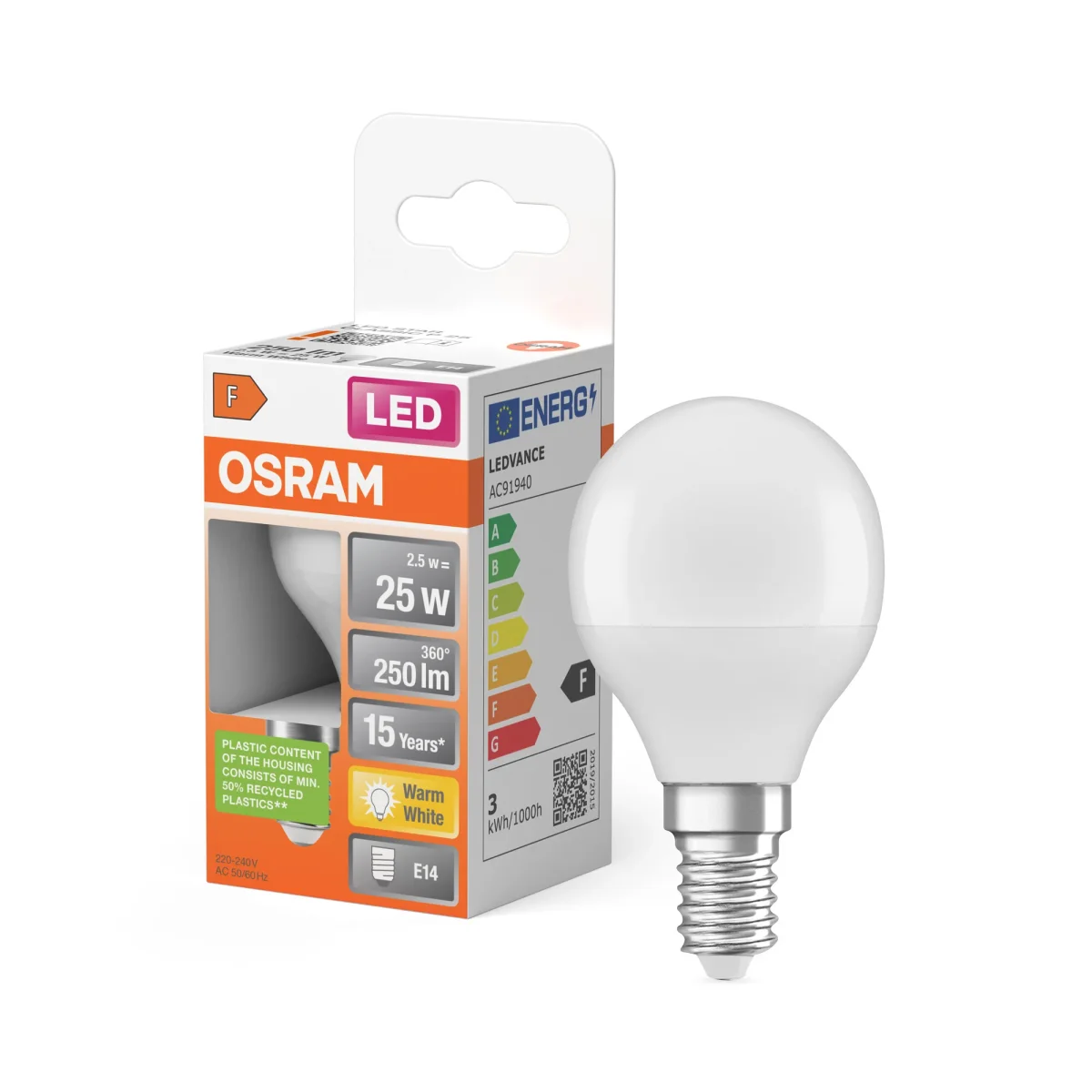 OSRAM LED PCR LAMP WITH CLASSIC P in P-Form, LED-Lampe, Matt, 2,5 W, (ex 25 W), 250 lm, Warmweiß, 2700 K, 15000 h, CRI 80 – Bild 2