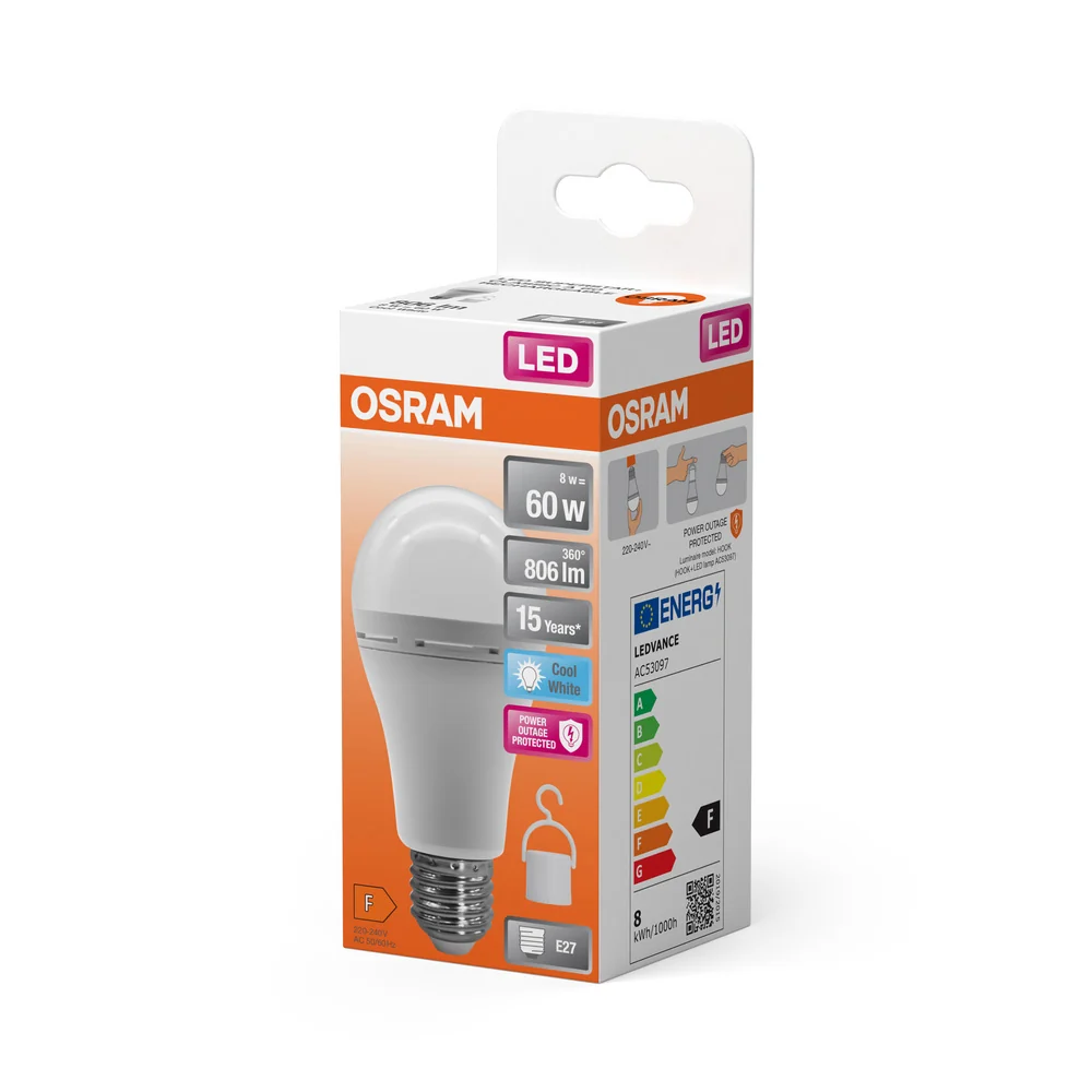 OSRAM LED Classic A 60 Camping Lampe / Notlicht mit integriertem wiederaufladbaren Akku (ex 60W) 8W Kaltweiß E27 – Bild 4