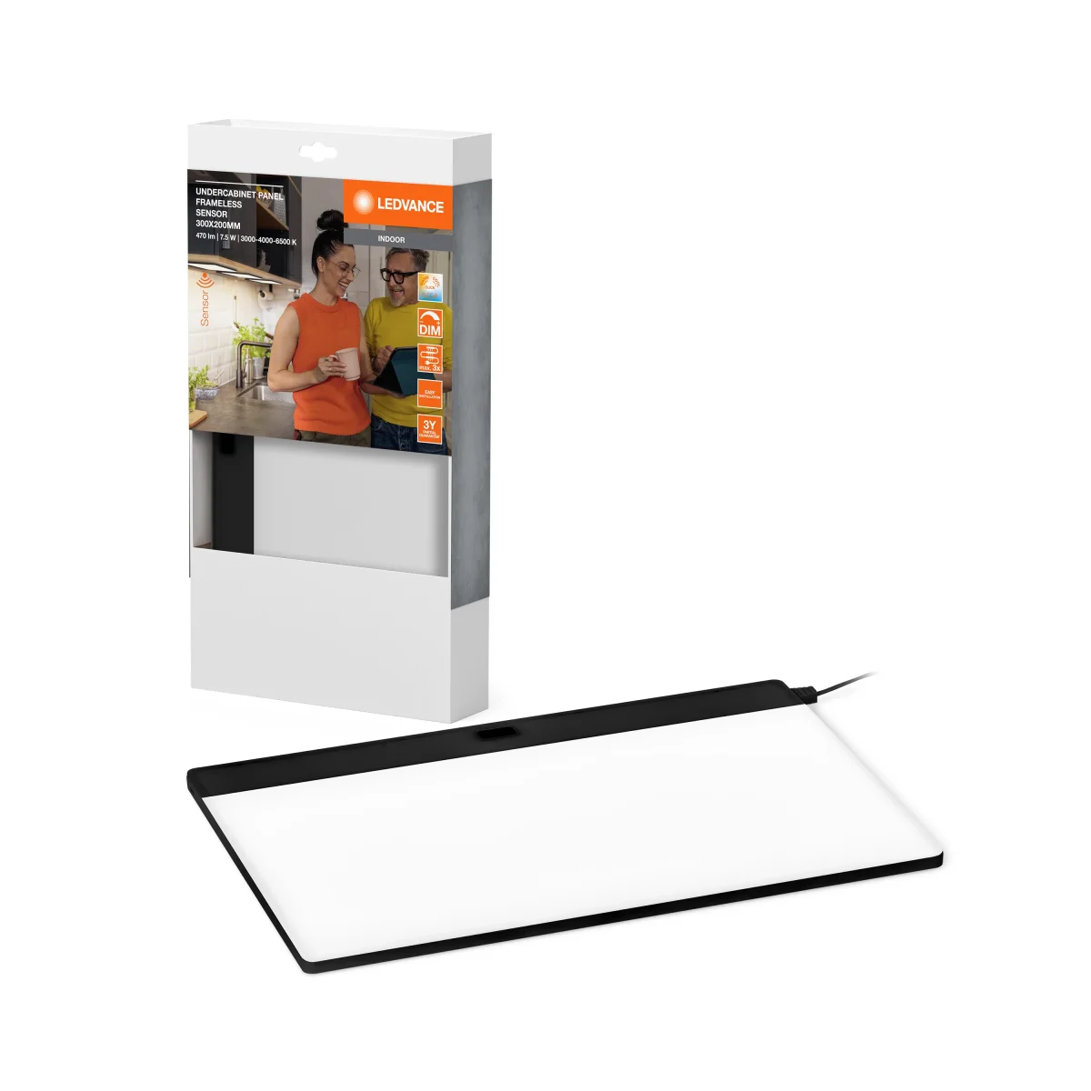 LEDVANCE Unterschrankpaneel, rahmenlos, 30x20cm, CCT dimmbar, 7. 5 W, 450 lm, 3000/4000/6500 K, warmweiß/kaltweiß/Tageslicht, CCT dimmbar, schwarz, Kunststoff (PC), IP20 – Bild 2