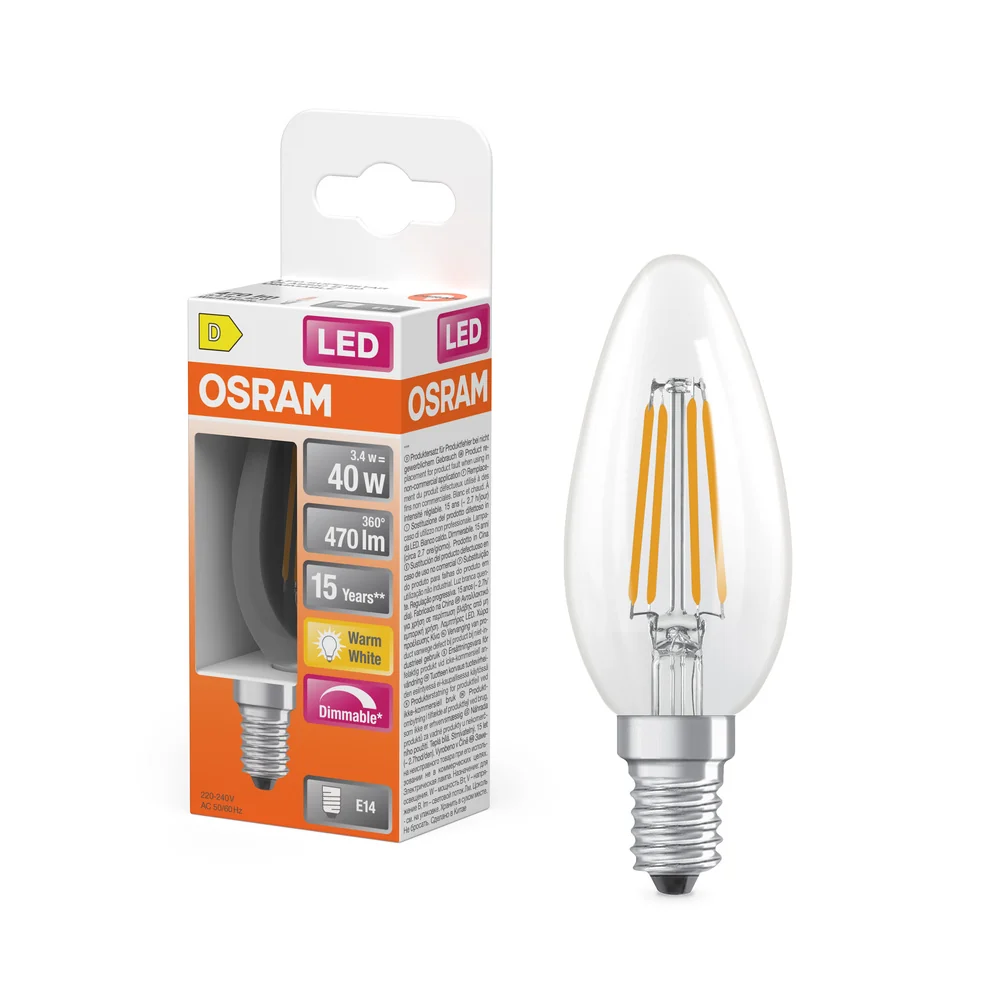 OSRAM Retrofit Classic B LED Lampe Kerzenform dimmbar (ex 40W) 5W / 2700K Warmweiß, E14 – Bild 2