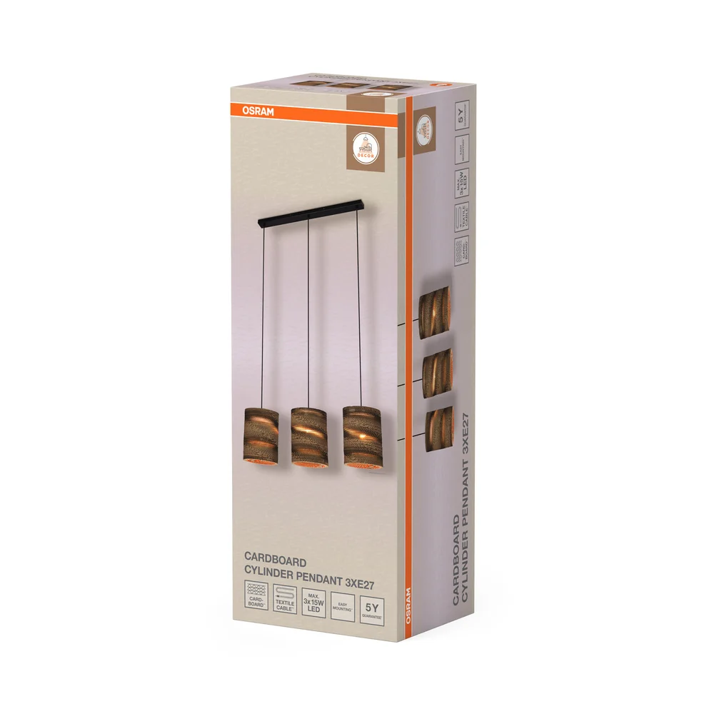 OSRAM DECOR Pendelleuchte Decor Cardboard Cylinder braun, 3xE27 – Bild 4