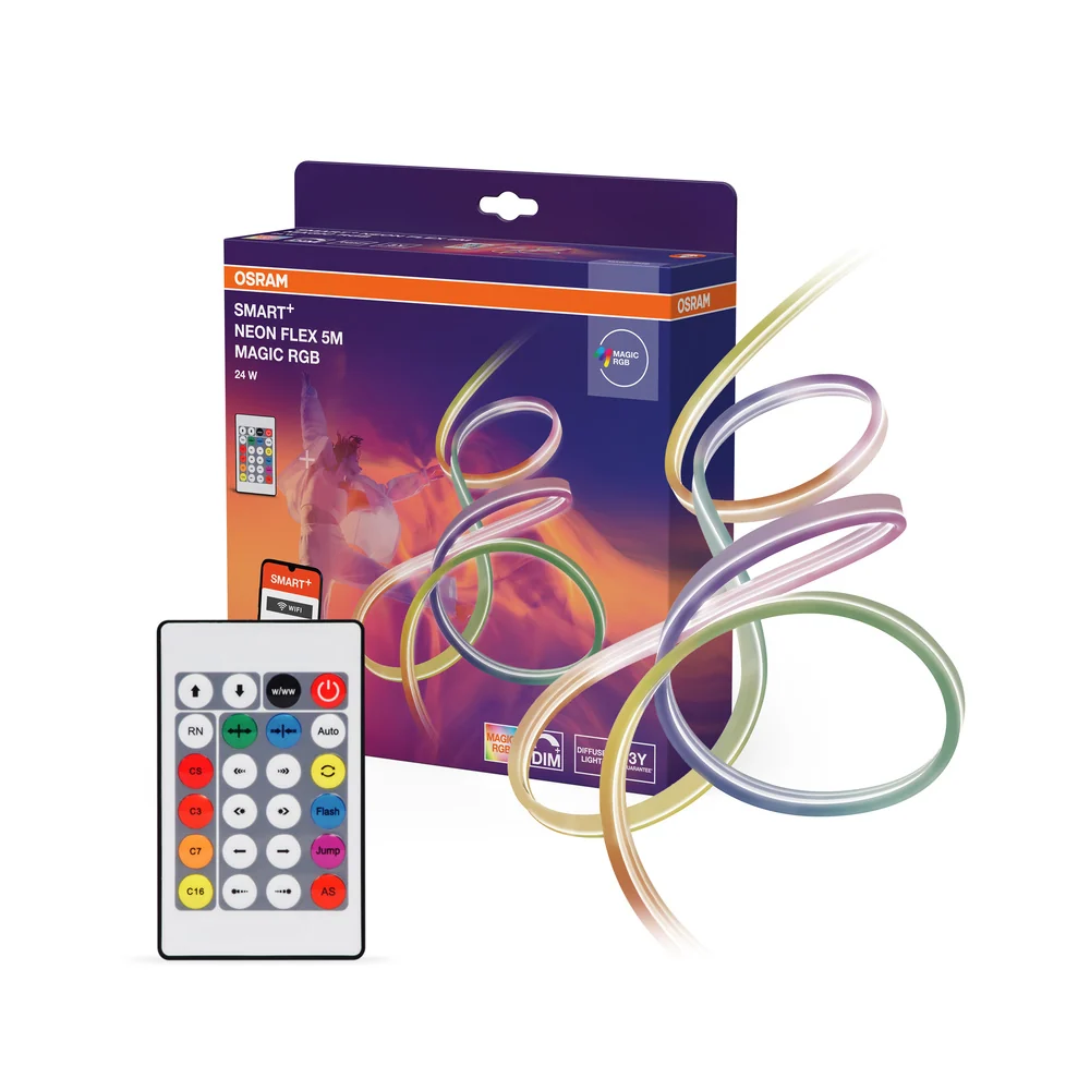 OSRAM Wifi SMART+ NEON FLEX MAGIC RGB LED-Lichtstreifen, 5m, 24W, mit Fernbedienung – Bild 2