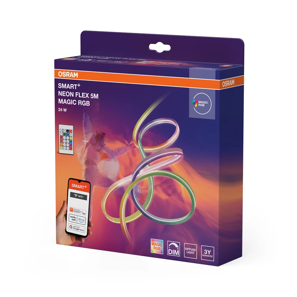 OSRAM Wifi SMART+ NEON FLEX MAGIC RGB LED-Lichtstreifen, 5m, 24W, mit Fernbedienung – Bild 4