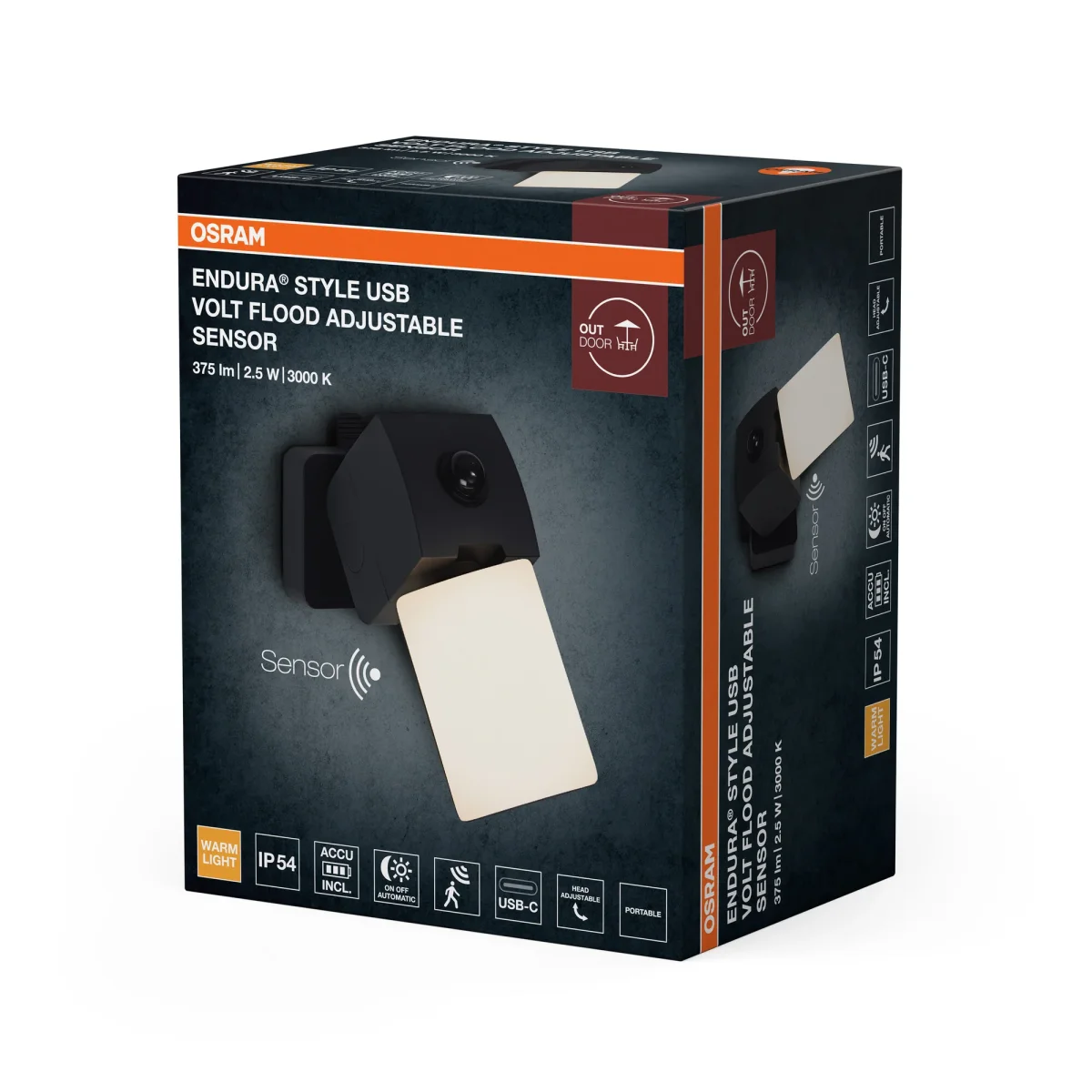 OSRAM Außenwandleuchte, Dunkelgrau, 2,5 W, 275 lm, 3000 K, 111° Abstrahlwinkel, 50. 000 h Lebensdauer, IP54, PIR-Bewegungsmelder, USB-C Ladefunktion – Bild 4