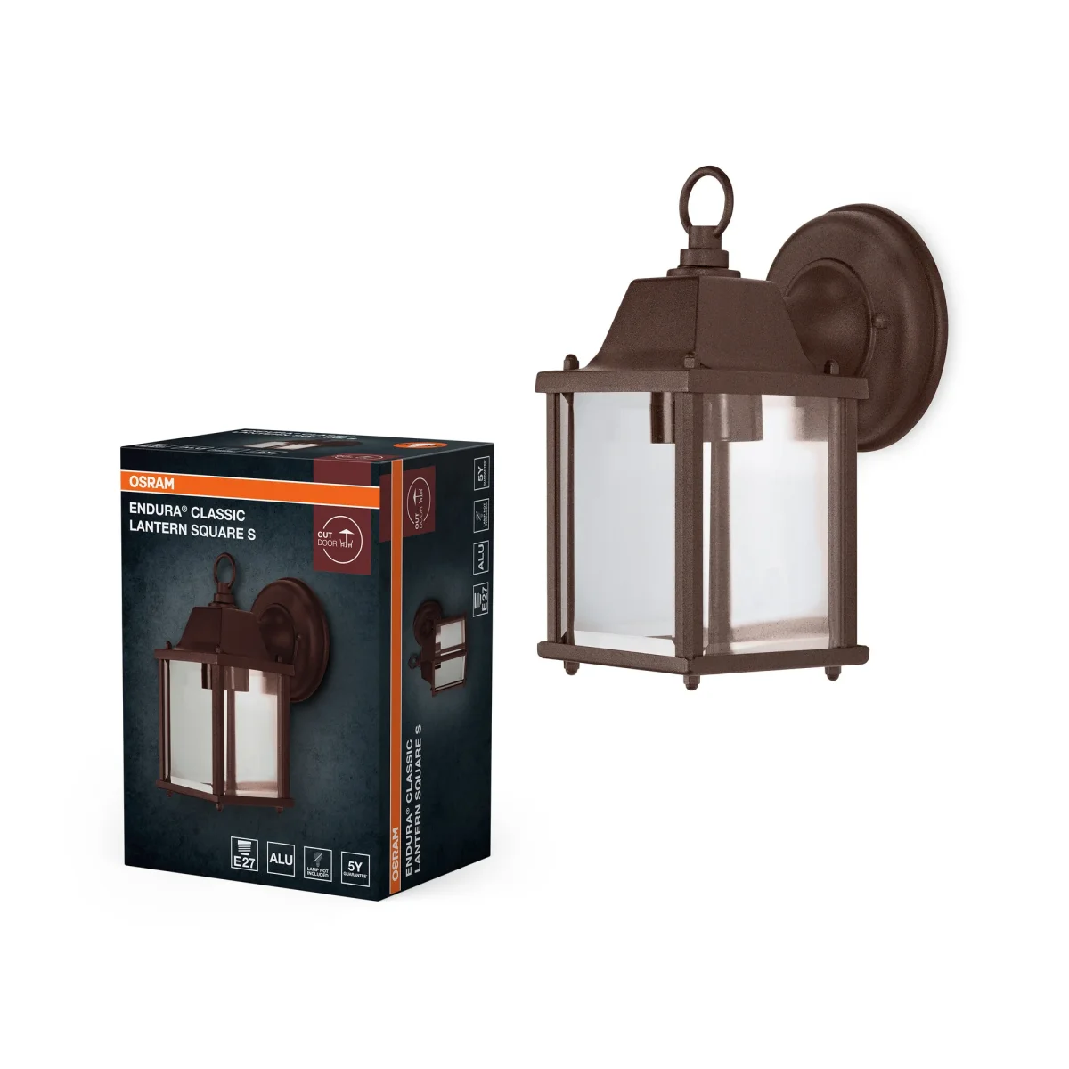 OSRAM Außenwandleuchte, Rust, E27, Aluminiumgehäuse, Glasabdeckung, IP43, 220–240 V, 0–15 W geeignet, mit Montageschrauben, 225 mm Höhe, 150 mm Breite – Bild 2