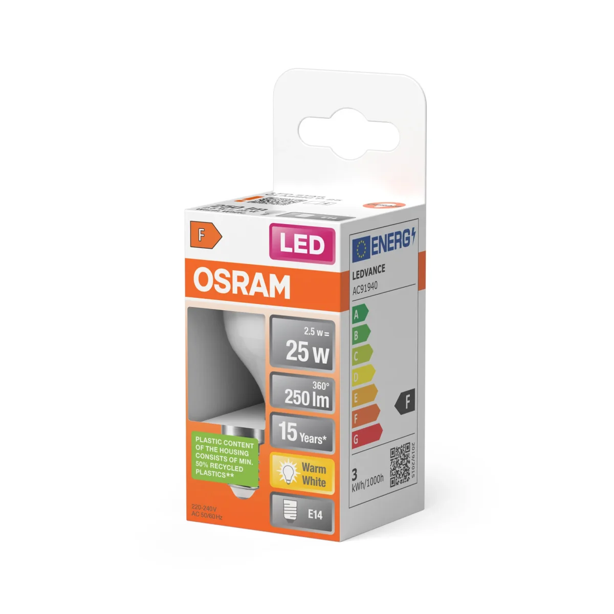 OSRAM LED PCR LAMP WITH CLASSIC P in P-Form, LED-Lampe, Matt, 2,5 W, (ex 25 W), 250 lm, Warmweiß, 2700 K, 15000 h, CRI 80 – Bild 3