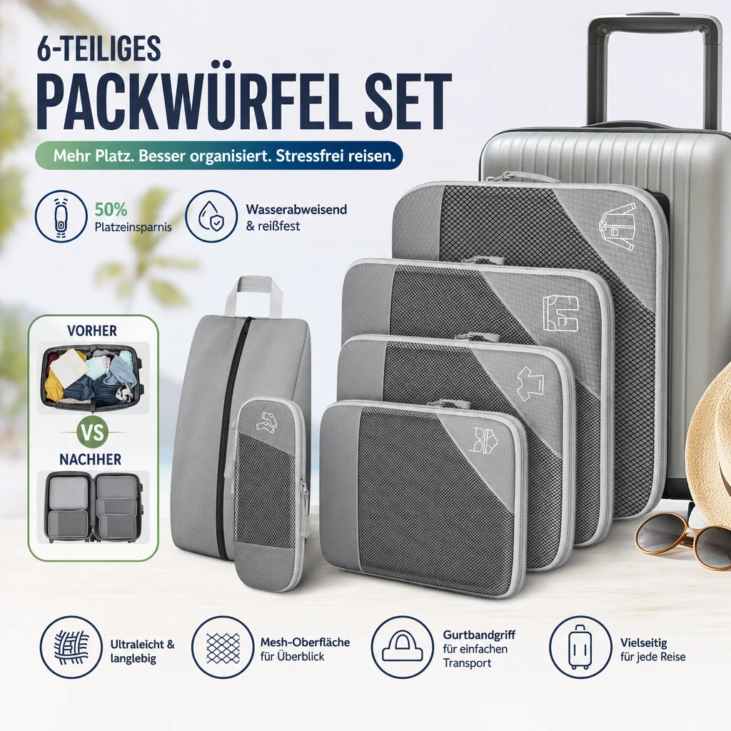 Packwürfel Set 6-teilig – Kompression, Koffer Organizer – Bild 2